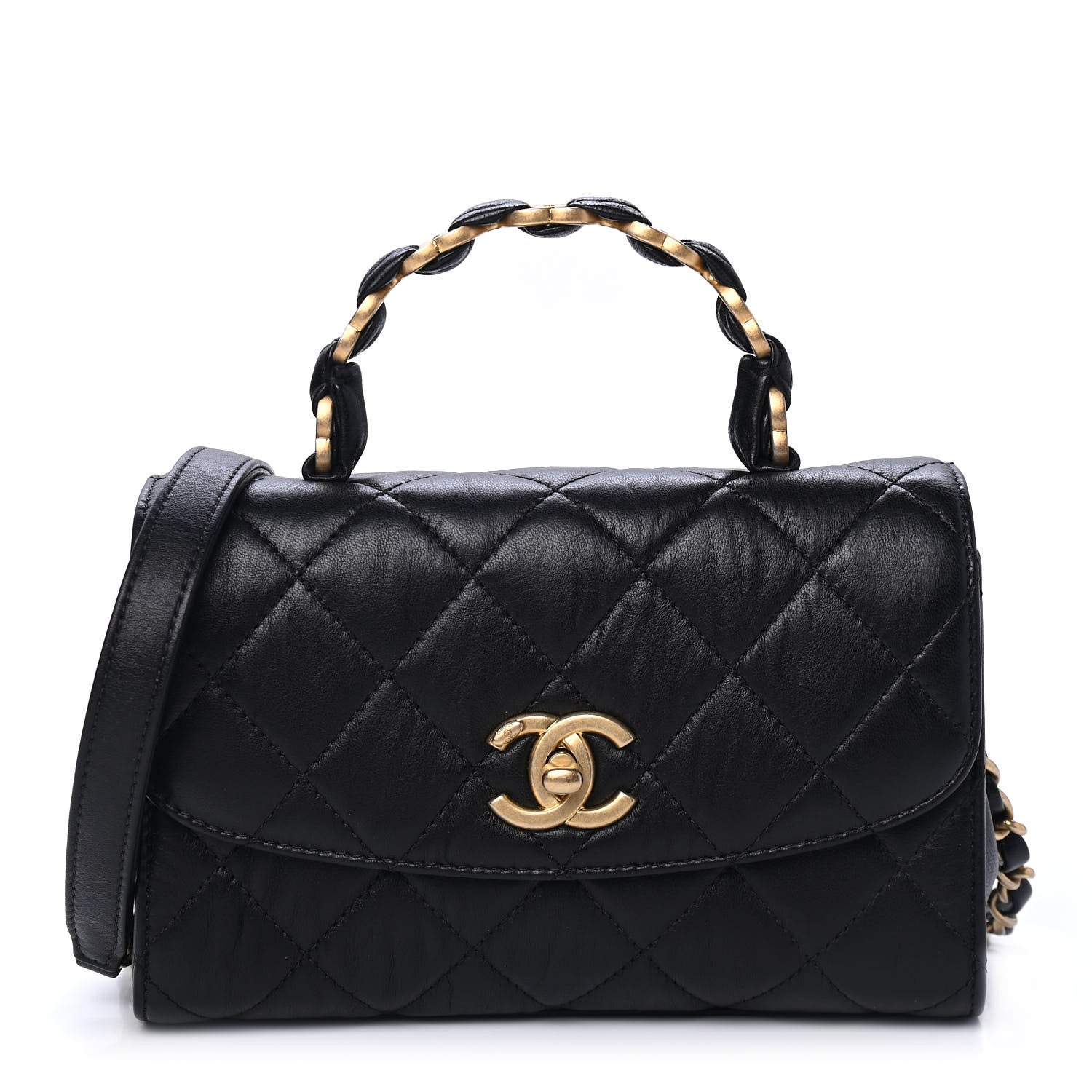 Chanel Crumpled Lambskin Quilted Mini CC Links Top Handle Flap Black 1 of 4