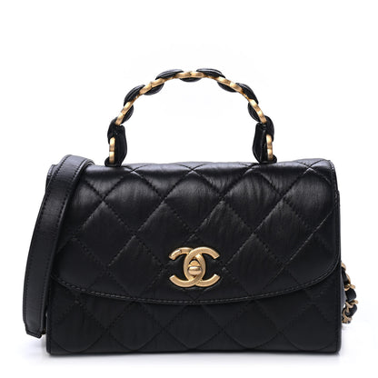 Chanel Crumpled Lambskin Quilted Mini CC Links Top Handle Flap Black 1 of 4