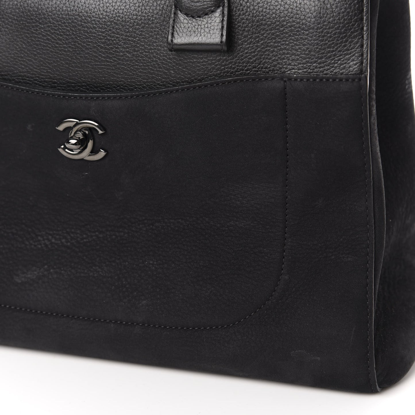 Grained Calfskin Suede Small Neo Executive Shopper Tote Black