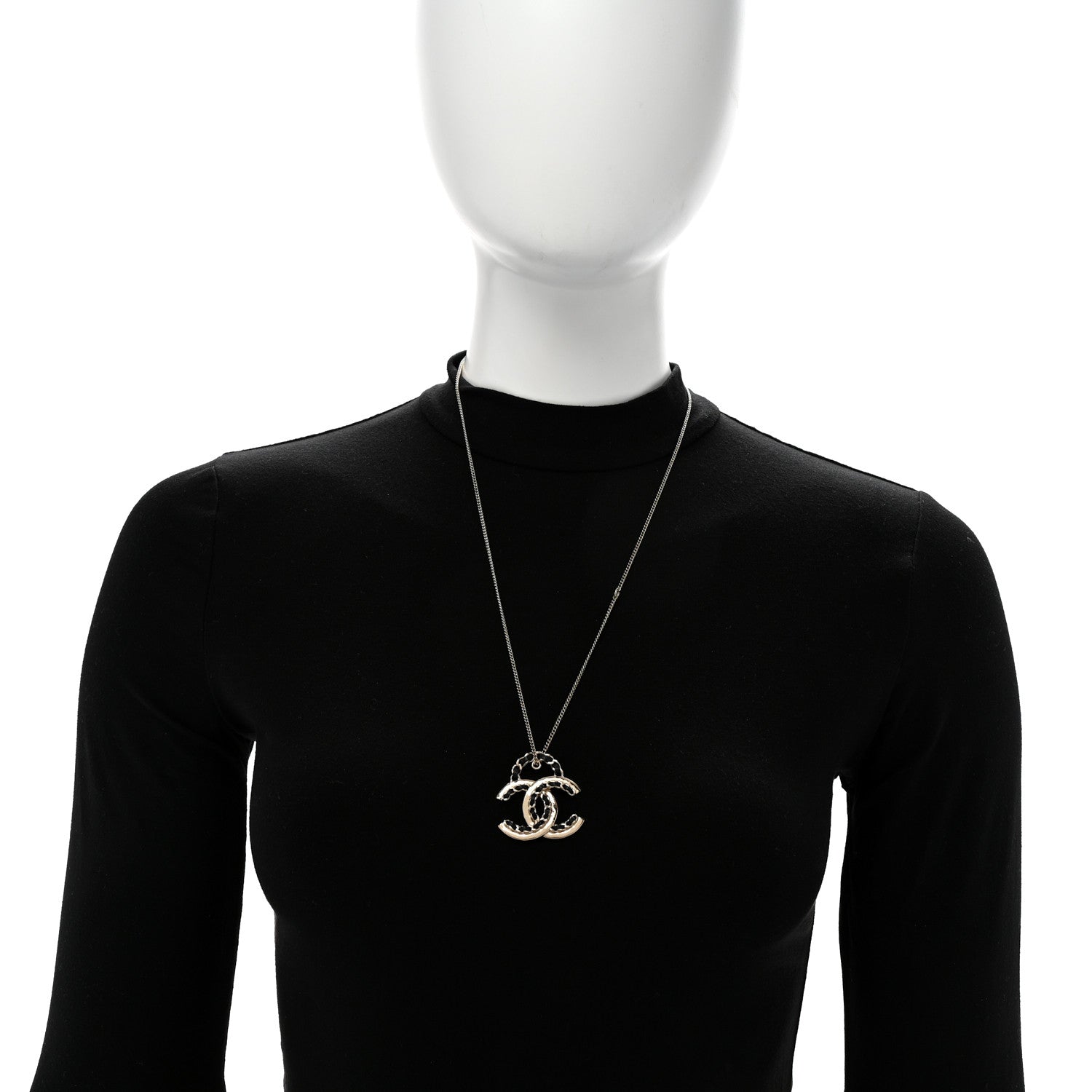 Chanel Metal Lambskin CC Pendant Necklace Black Gold 2 of 6