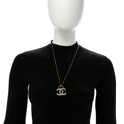 Chanel Metal Lambskin CC Pendant Necklace Black Gold 2 of 6