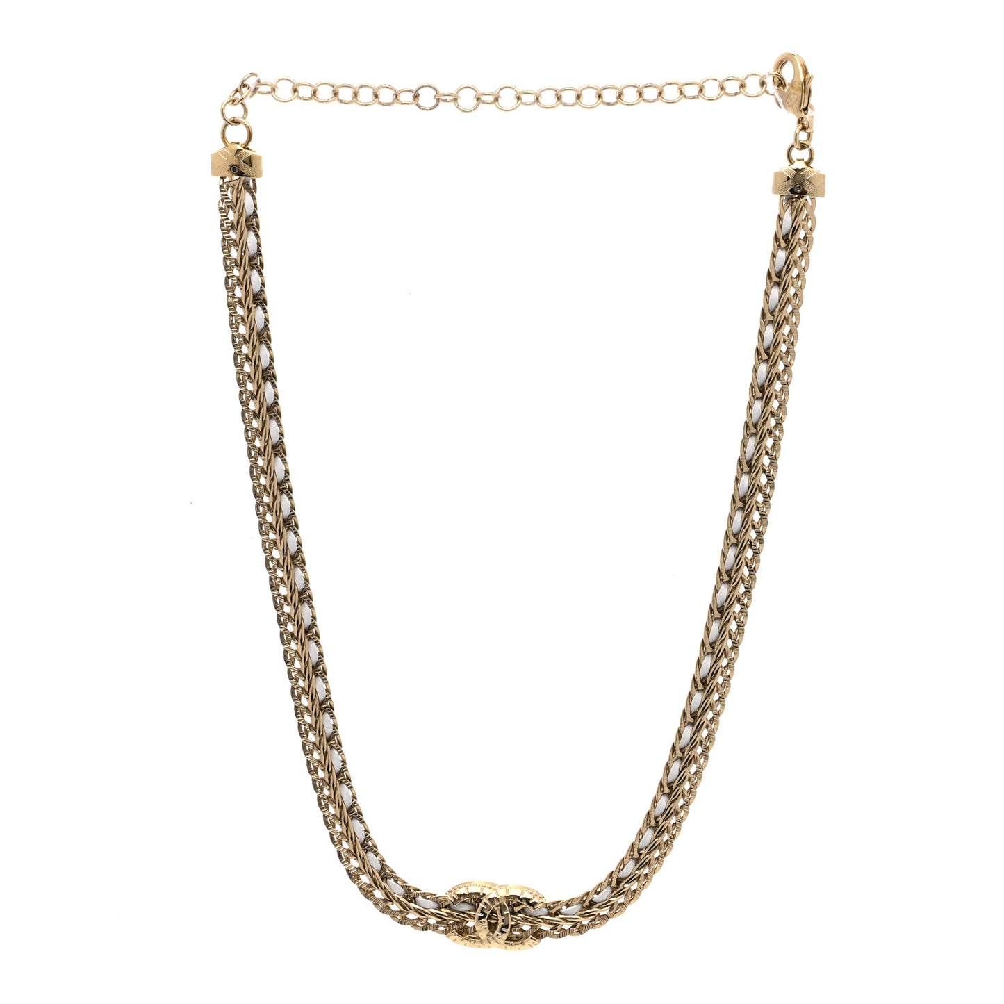 Metal Lambskin Crystal CC Choker Gold White