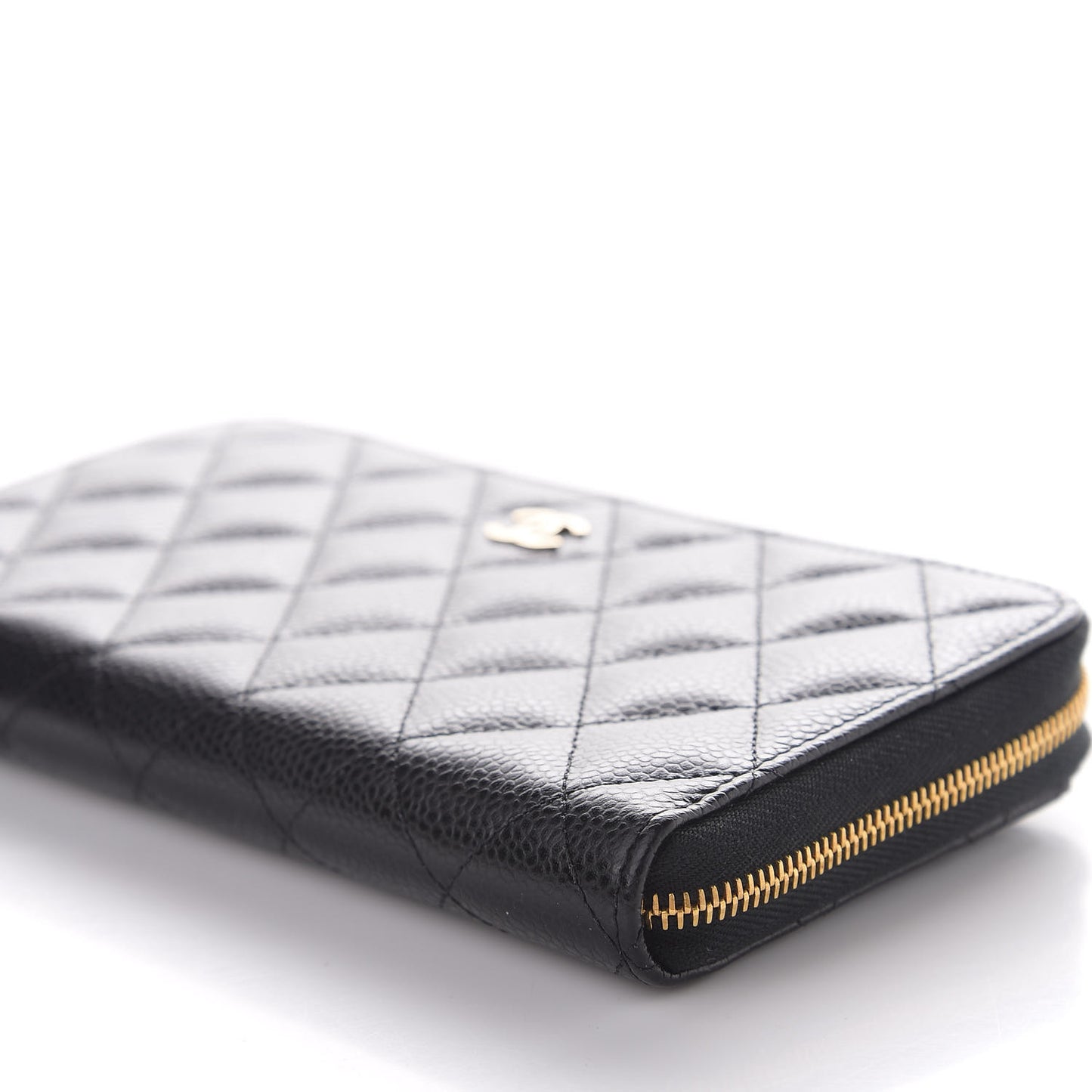 Caviar Quilted Large Gusset Zip Around Wallet Black