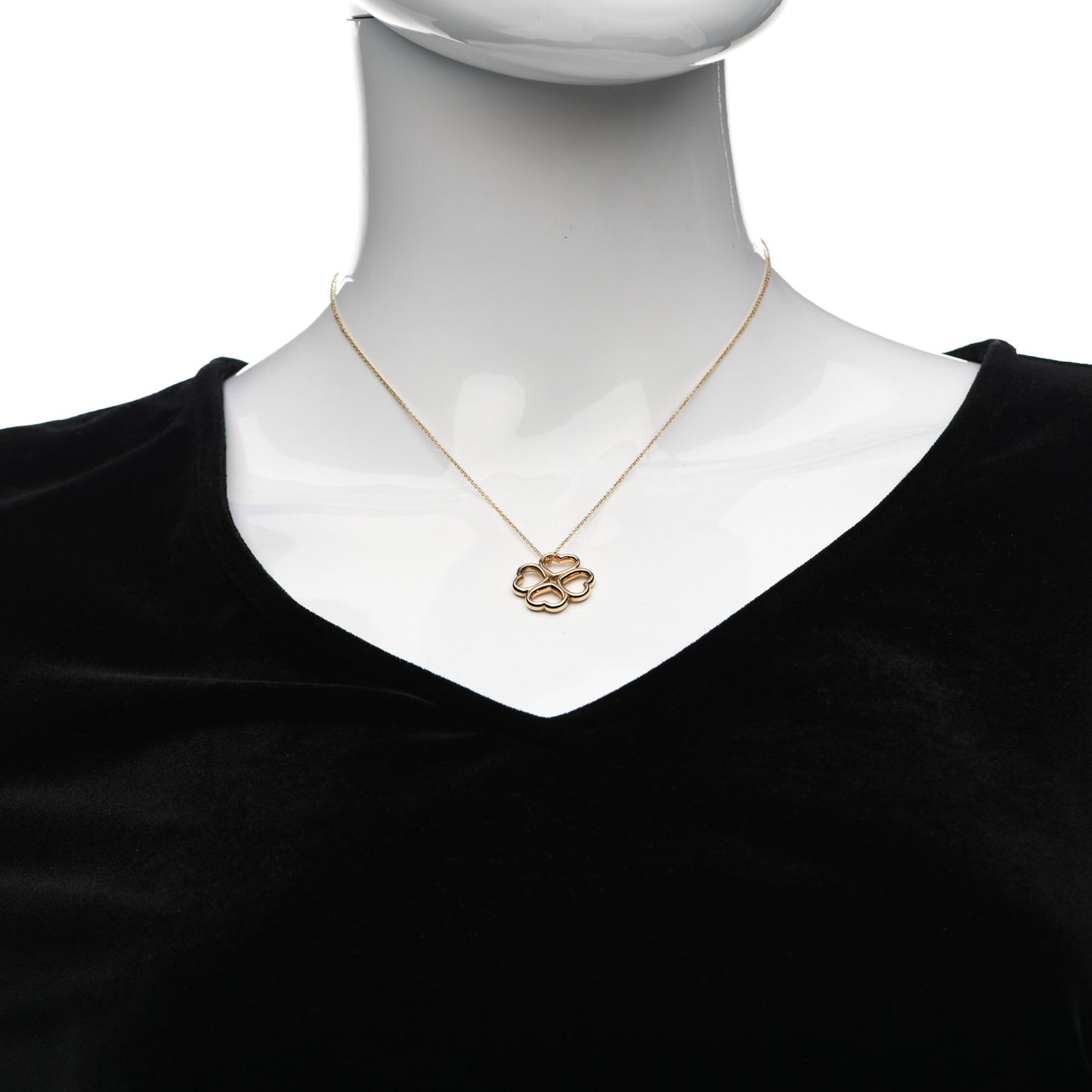 18K Yellow Gold Loving Heart Clover Pendant Necklace