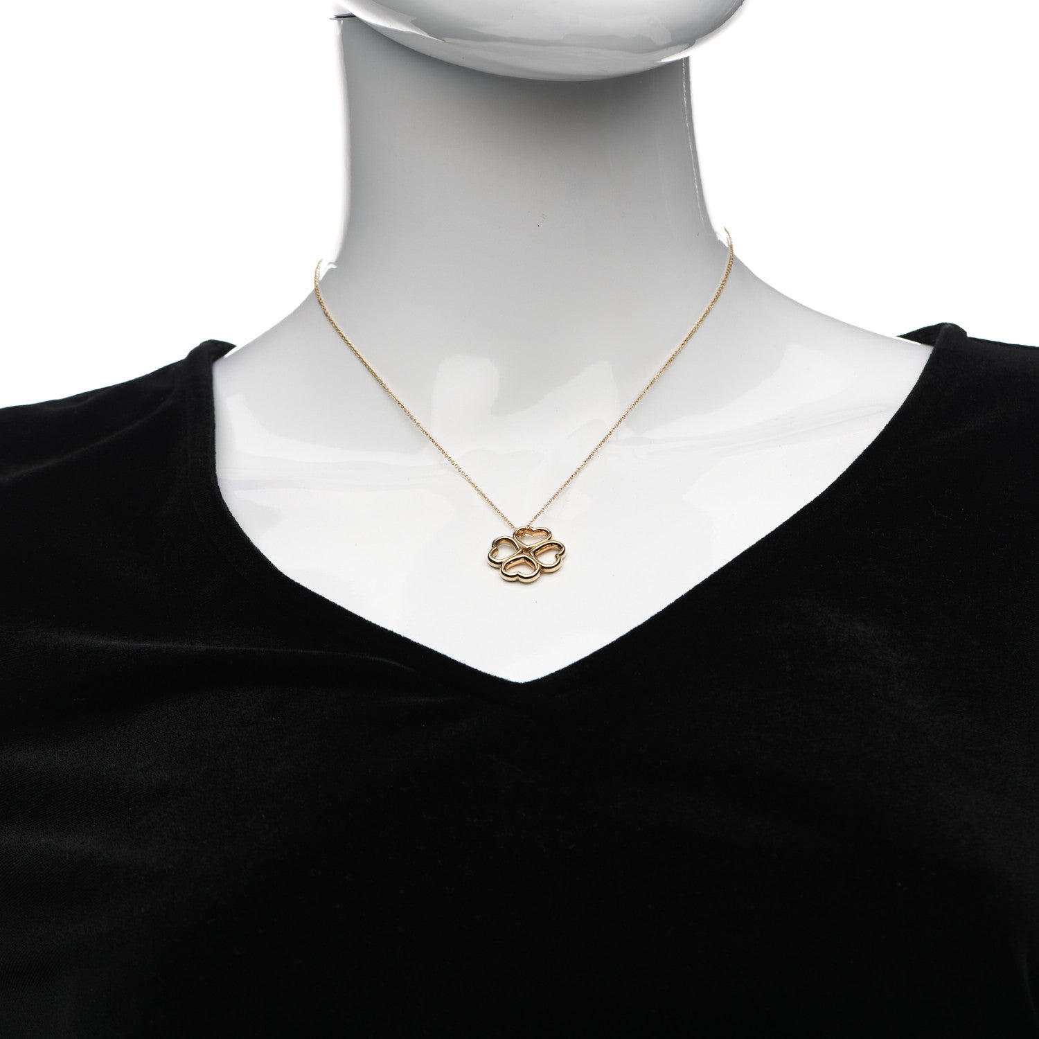Tiffany 18K Yellow Gold Loving Heart Clover Pendant Necklace 2 of 7