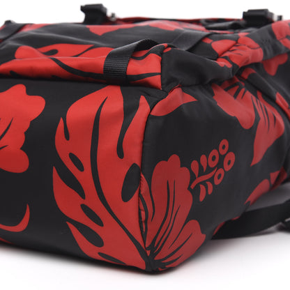 Prada Tessuto Hibiscus Print Double Buckle Backpack Black Rosso 7 of 7