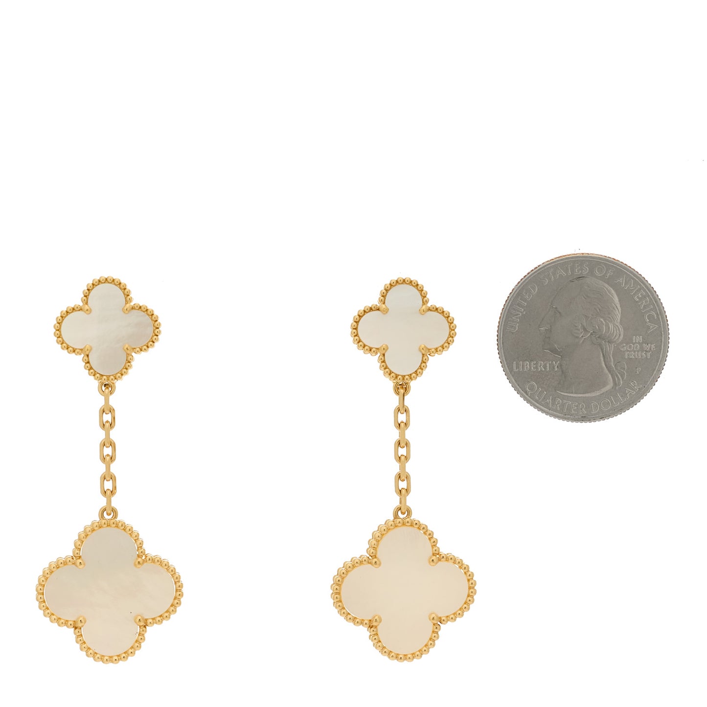 18K Yellow Gold Mother of Pearl 2 Motifs Magic Alhambra Earrings