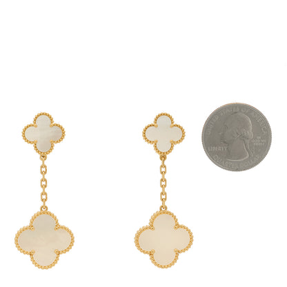 Van Cleef & Arpels 18K Yellow Gold Mother of Pearl 2 Motifs Magic Alhambra Earrings 7 of 10