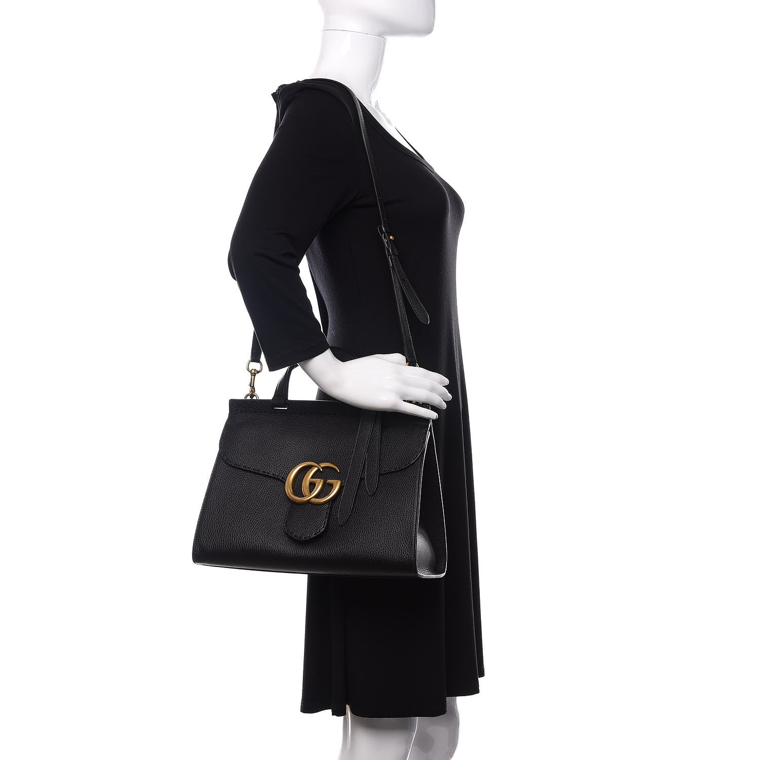 Gucci Calfskin Small GG Marmont Top Handle Bag Black 2 of 11