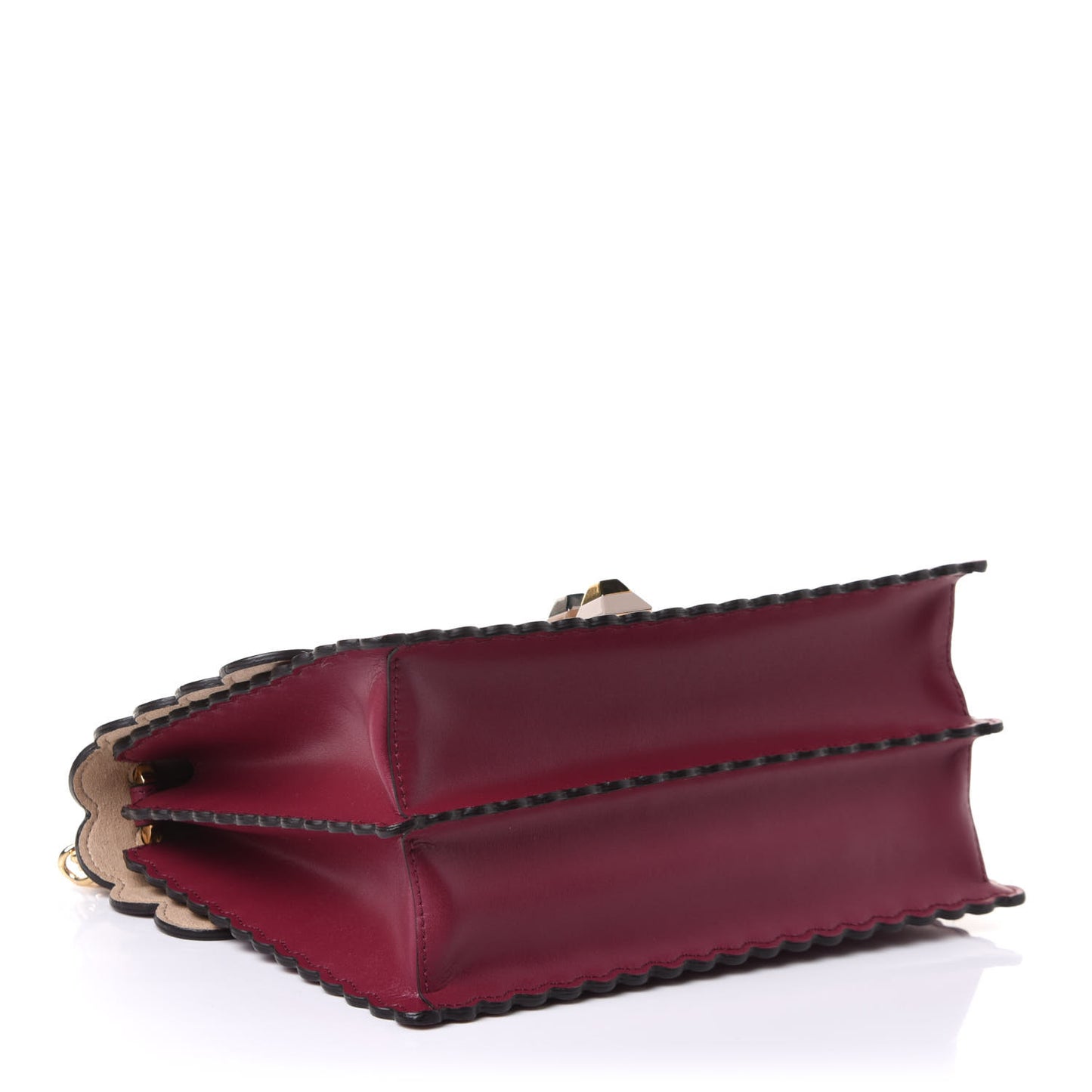 Vitello Liberty Scalloped Studded Kan I Shoulder Bag Black Cherry