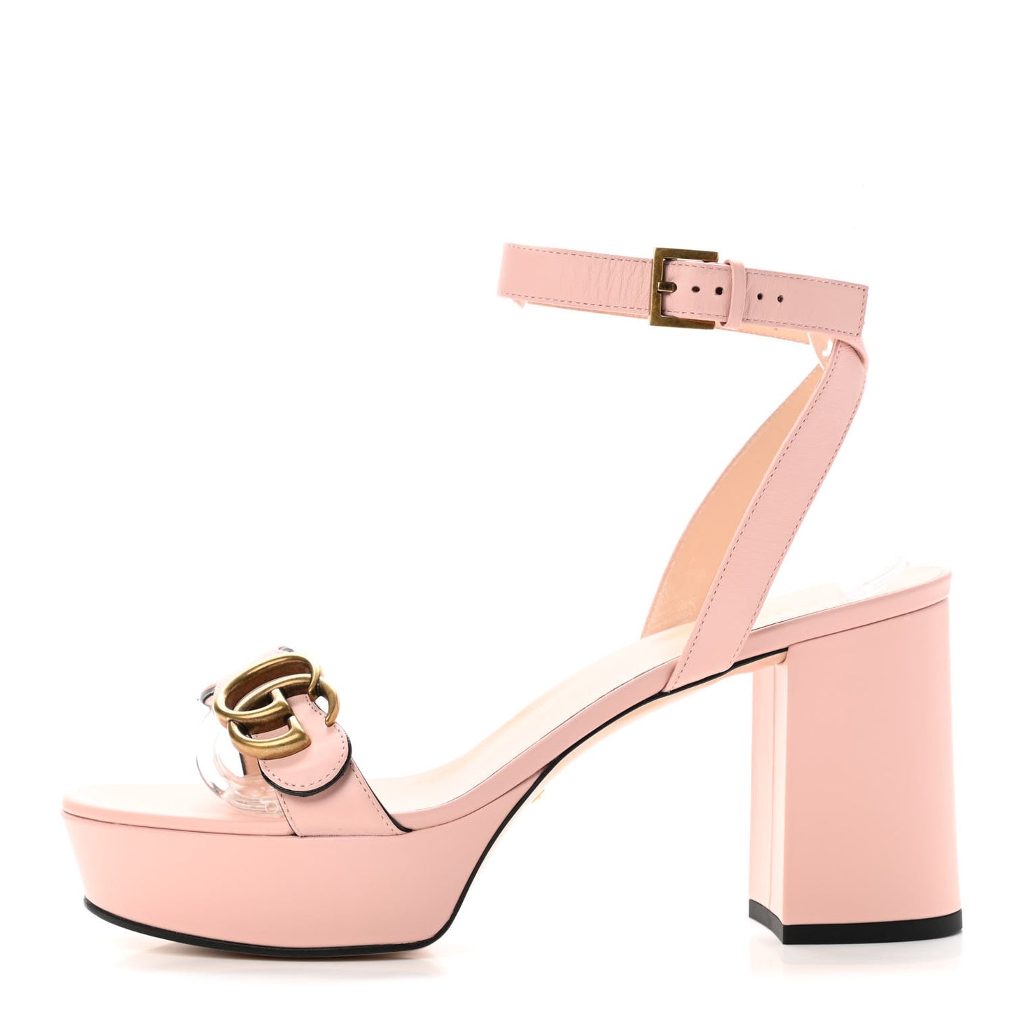 Calfskin GG Marmont Ankle Wrap 30/85mm Platform Sandals 39.5 Perfect Pink