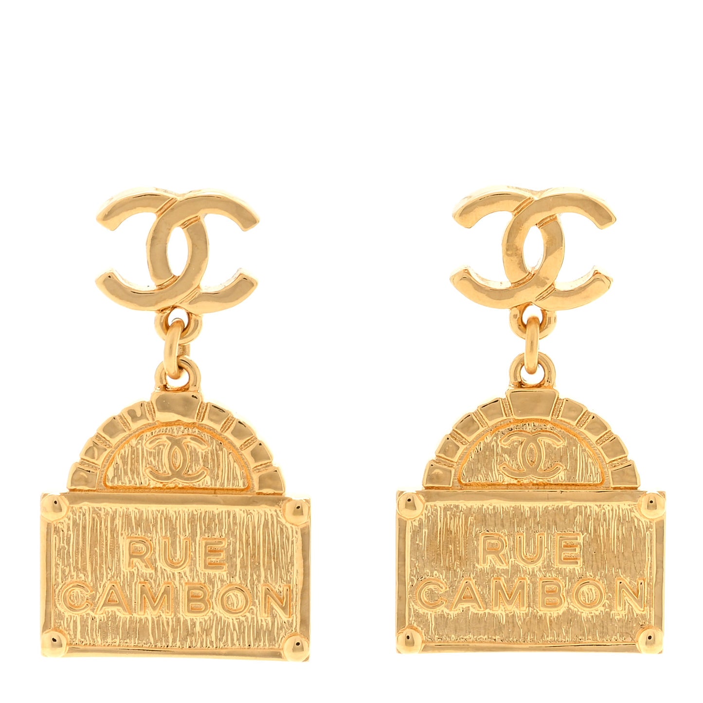 Metal CC Rue Cambon Drop Earrings Gold