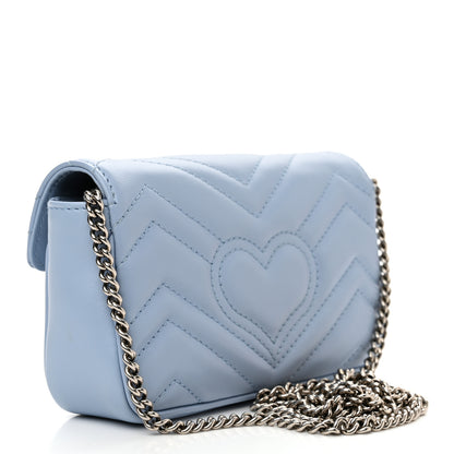 Gucci Calfskin Matelasse Super Mini GG Marmont Shoulder Bag Porcelain Light Blue 3 of 11
