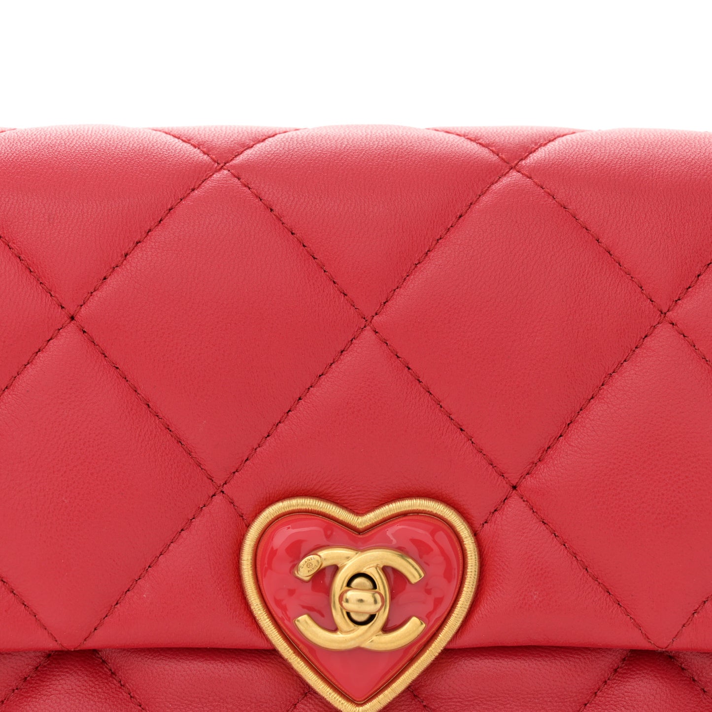 Lambskin Plexiglass Quilted Coco Love Flap Red