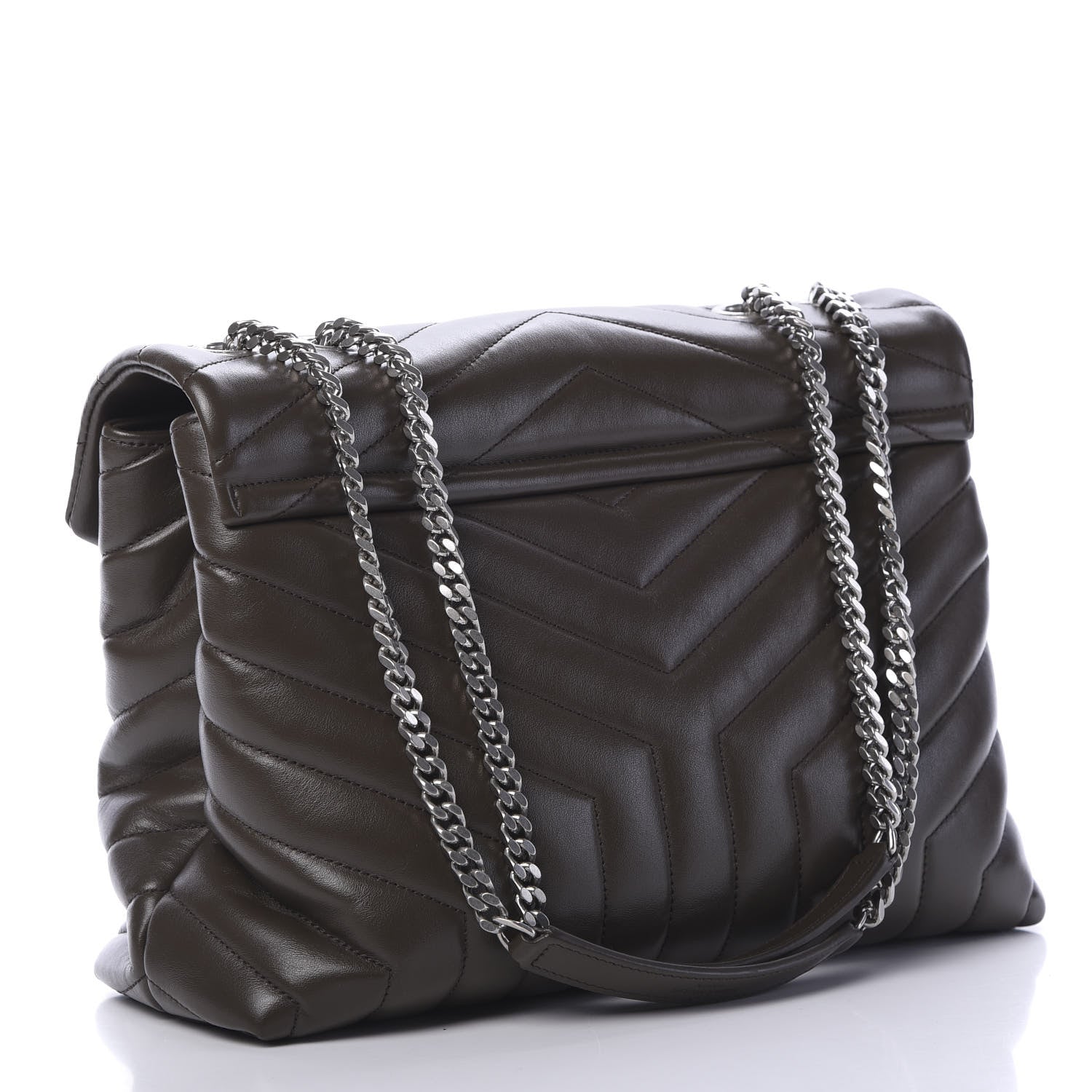 Saint Laurent Calfskin Y Quilted Monogram Medium Loulou Chain Satchel Kaki Fonce 2 of 11