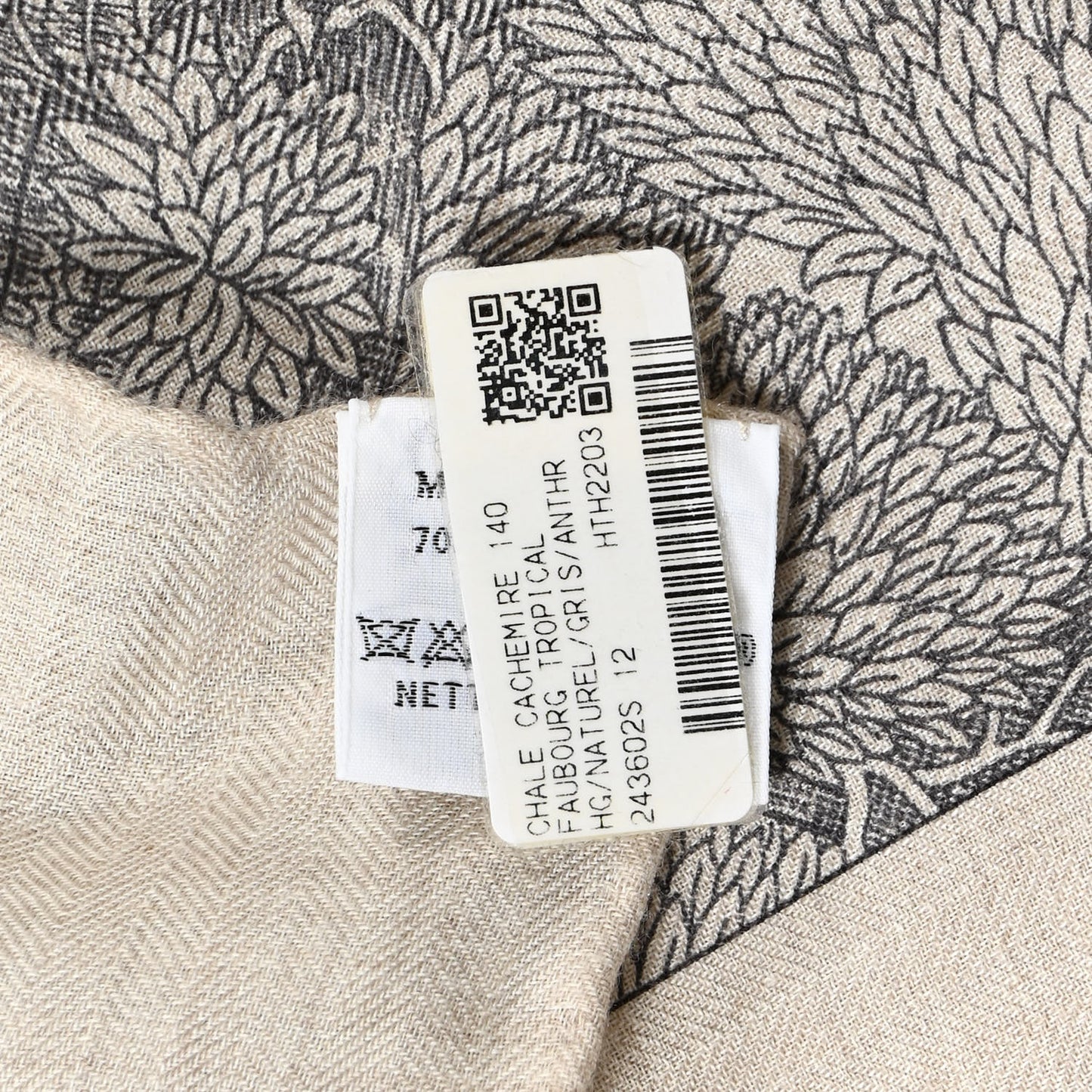 Cashmere Silk Faubourg Tropical Shawl 140 Naturel Gris Anthracite