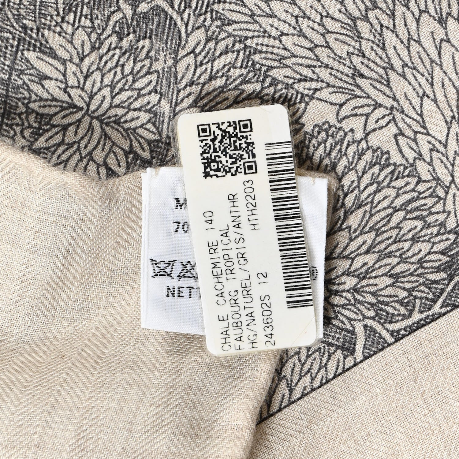 Hermes Cashmere Silk Faubourg Tropical Shawl 140 Naturel Gris Anthracite 4 of 5