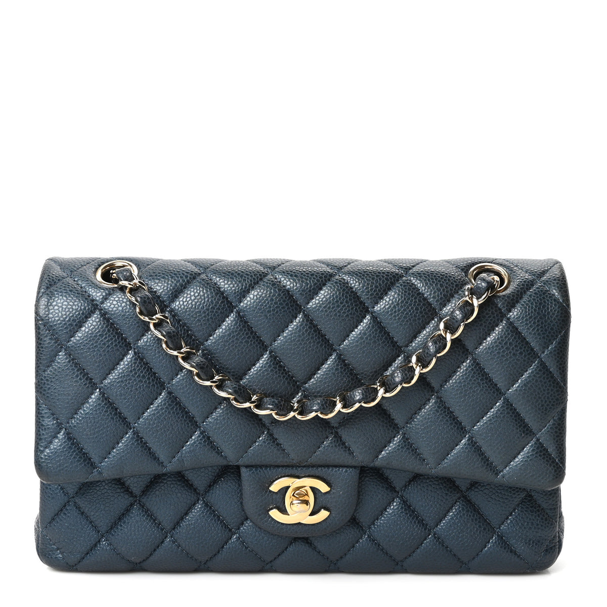 Chanel Metallic Caviar Quilted Medium Double Flap Dark Blue 1 of 10