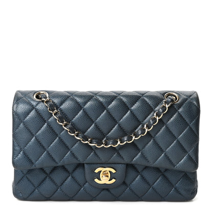 Chanel Metallic Caviar Quilted Medium Double Flap Dark Blue 1 of 10