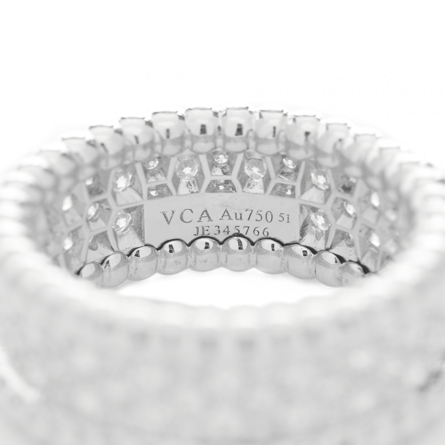 18K White Gold Diamond Perlee 3-Row Ring 51 5.75