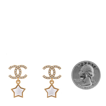 Chanel Metal Crystal Pearl CC Star Drop Earrings Gold Pearly White 2 of 5