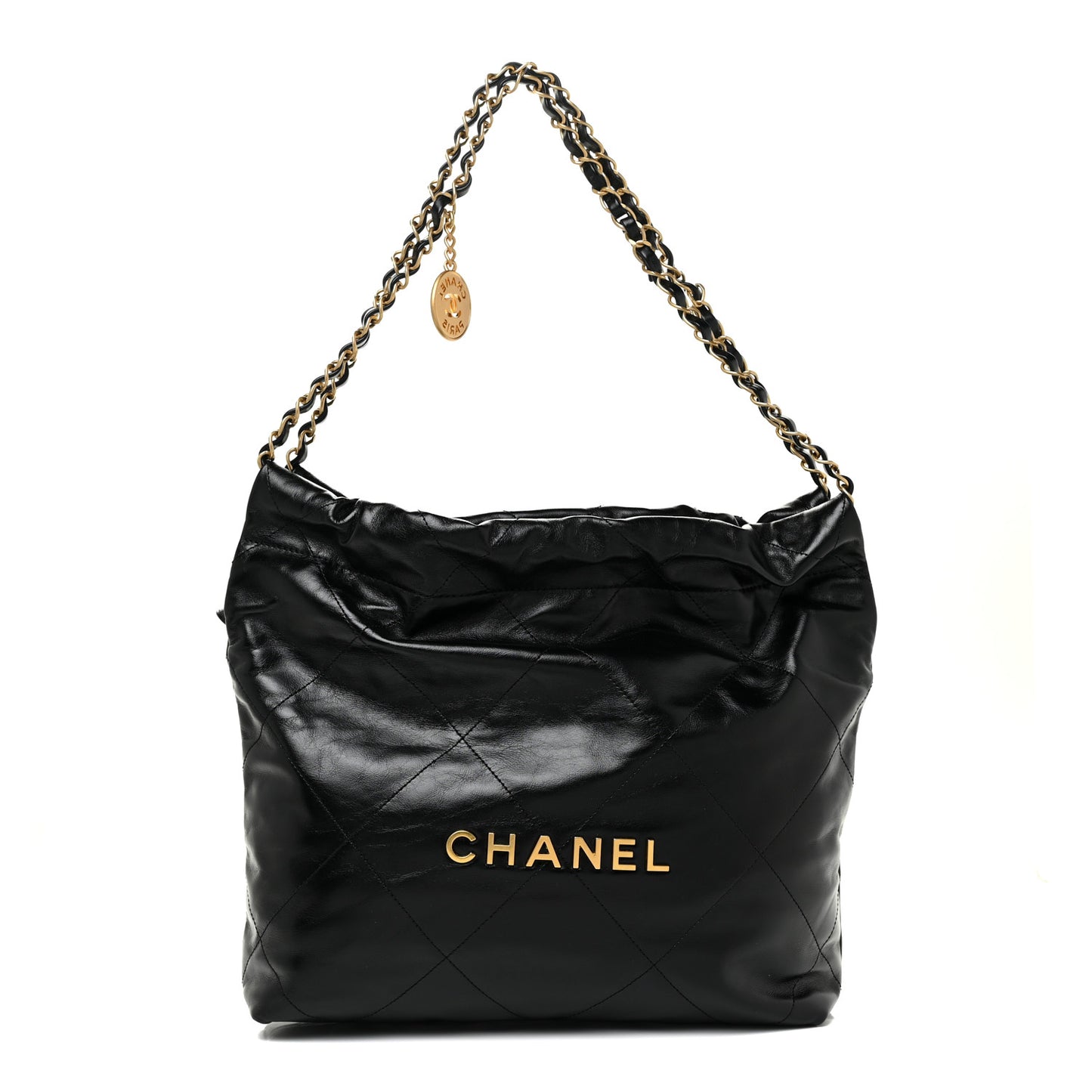 Shiny Calfskin Quilted Small Chanel 22 Black