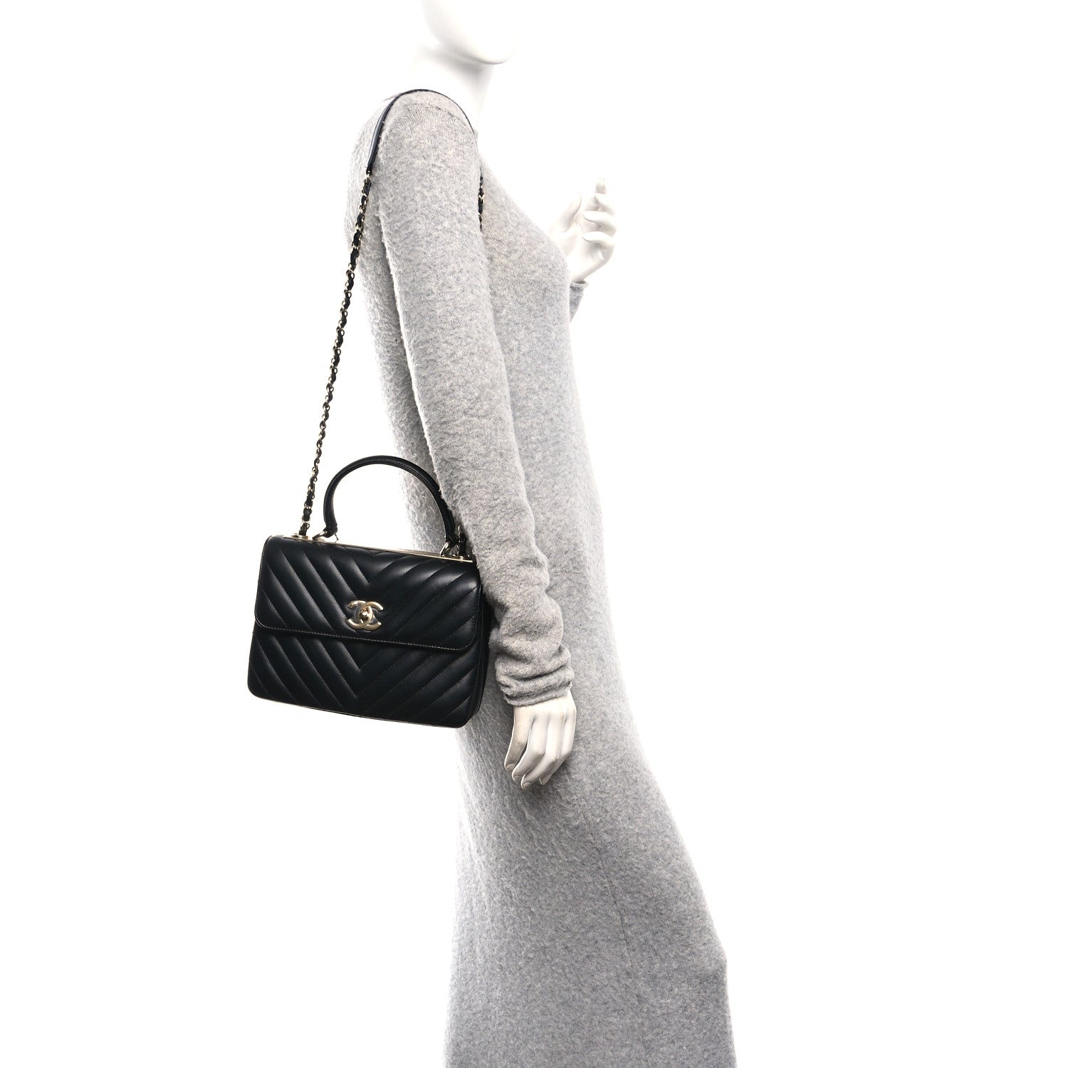 Chanel Lambskin Chevron Quilted Small Trendy CC Flap Dual Handle Bag Black 2 of 10