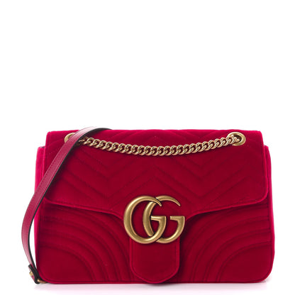 Gucci Velvet Matelasse Medium GG Marmont Shoulder Bag Hibiscus Red 1 of 8