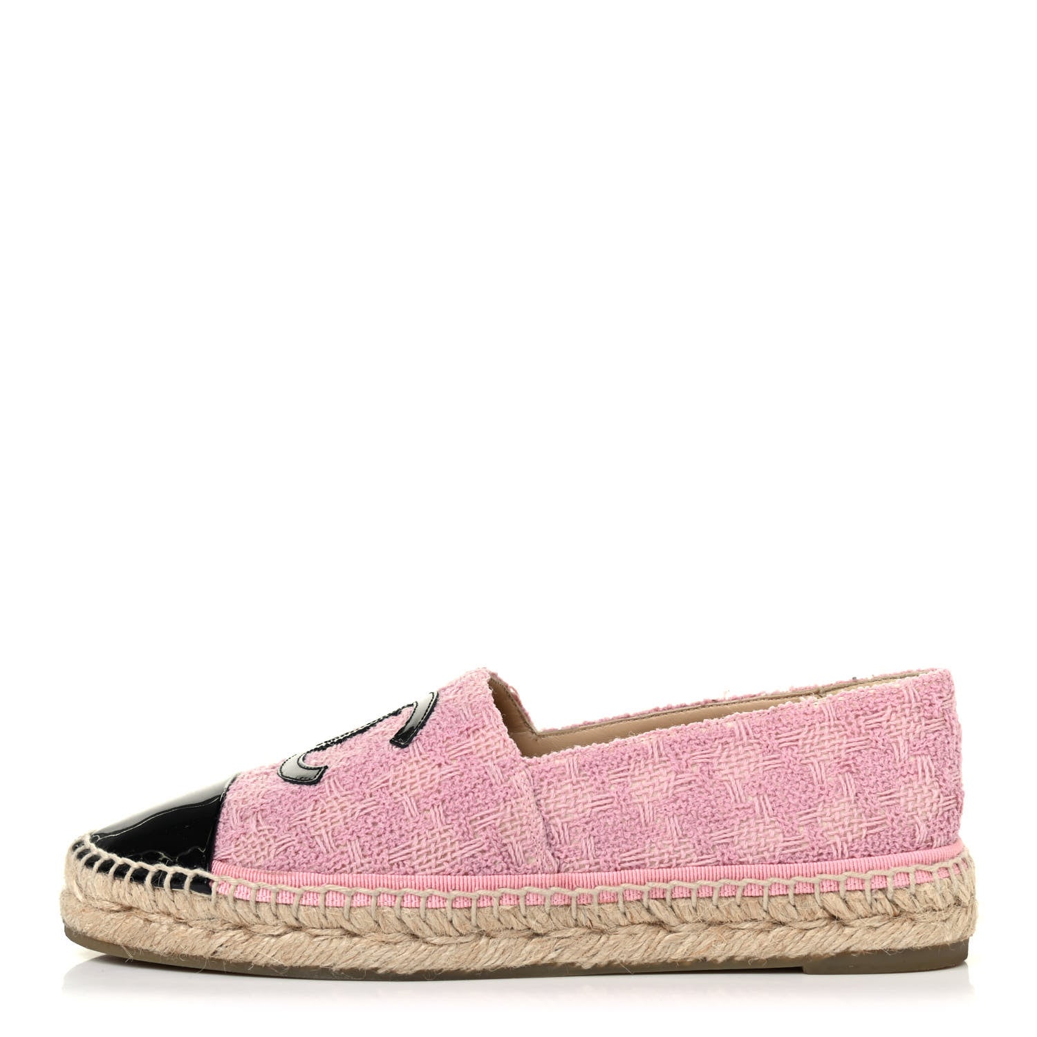Chanel Tweed Patent CC Espadrilles 38 Pink Black 1 of 4