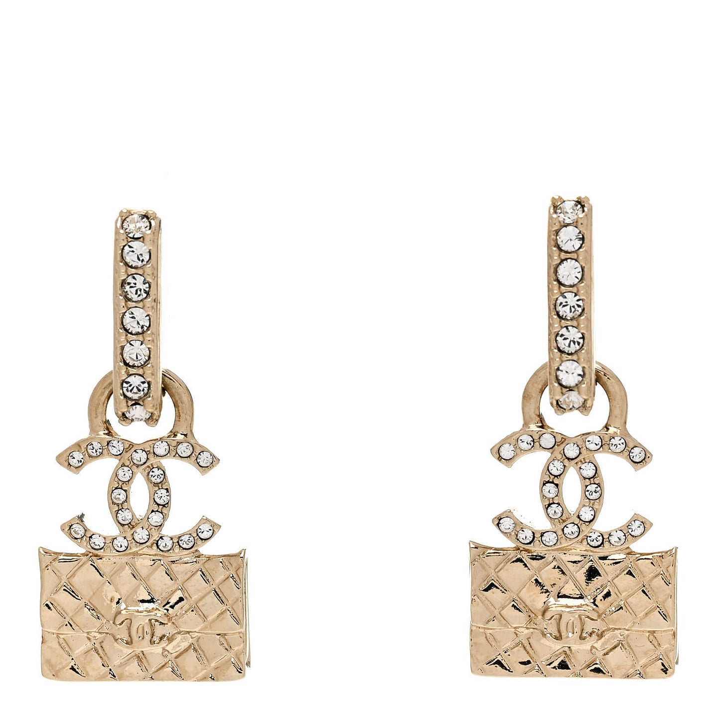 Crystal CC Quilted Flap Bag Drop Earrings Gold
