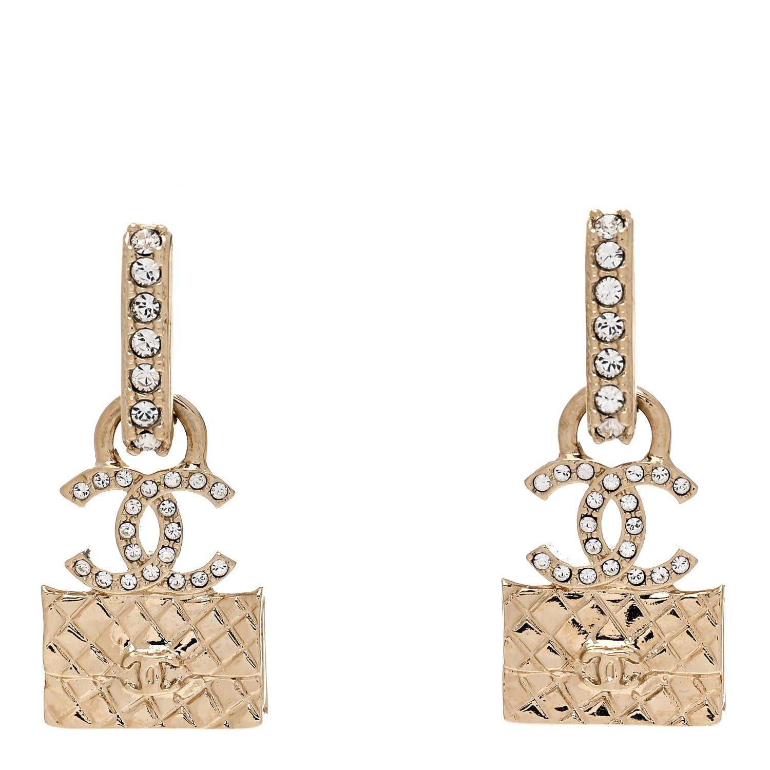 Chanel Crystal CC Quilted Flap Bag Drop Earrings Gold 1 of 5