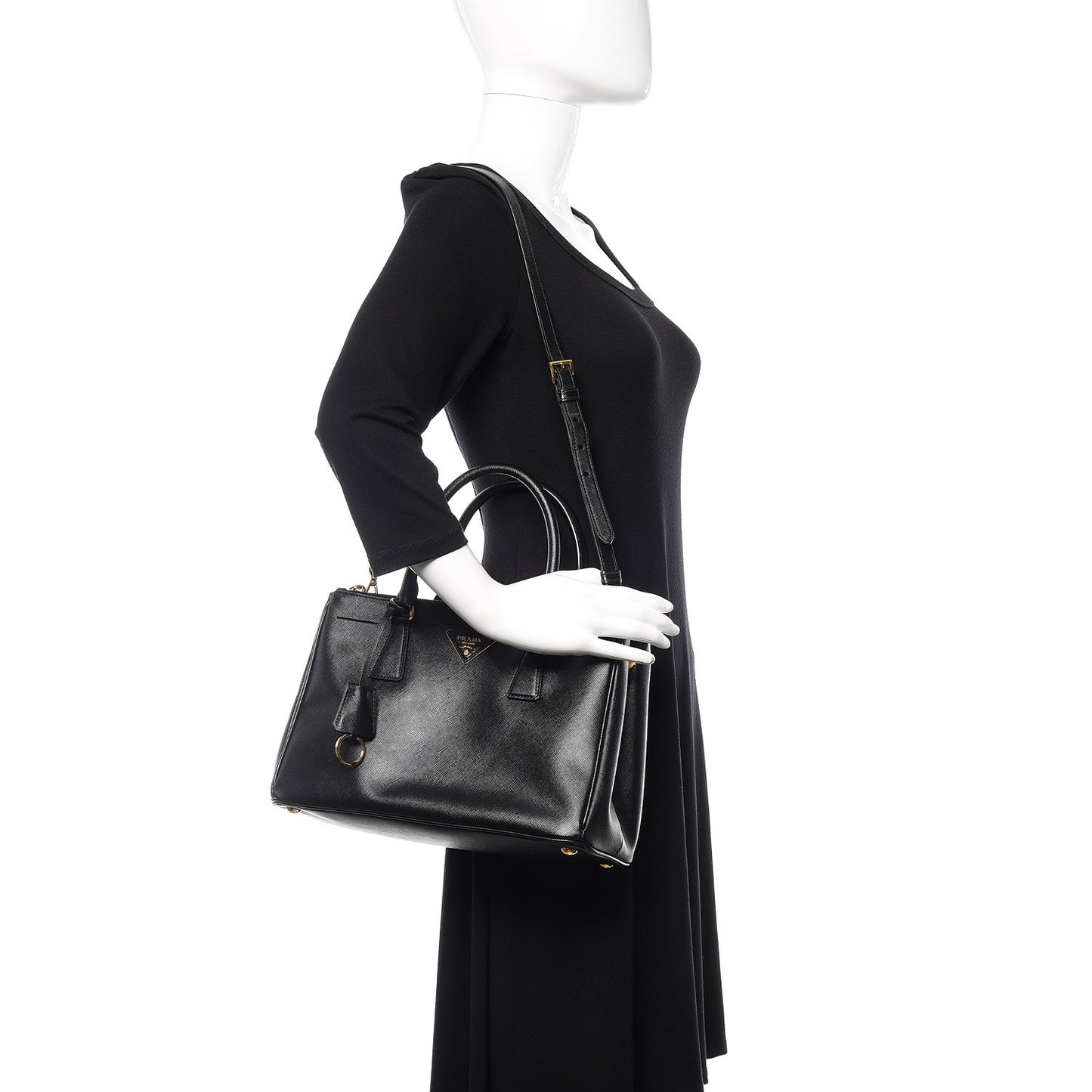 Saffiano Small Galleria Double Zip Tote Black