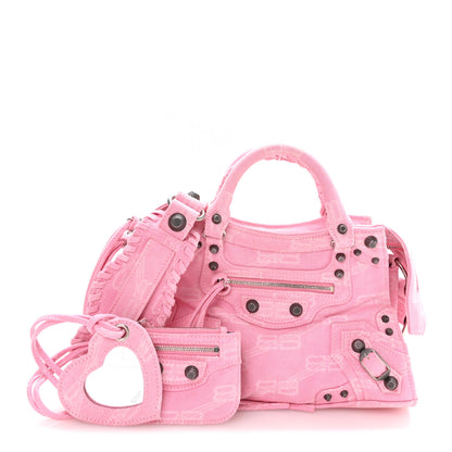 Balenciaga Denim BB Monogram Neo Cagole Handbag XS Pink 3 of 11