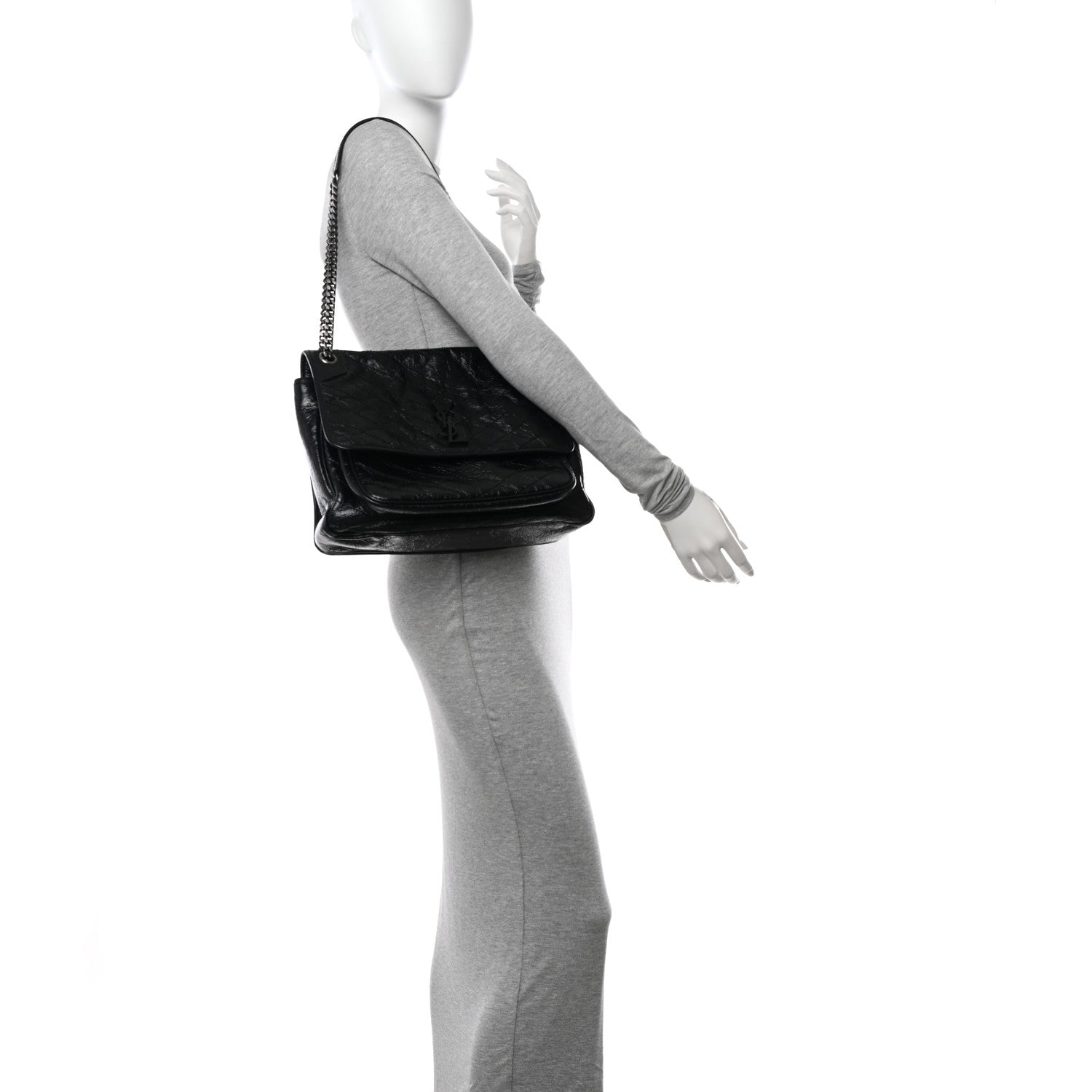 Saint Laurent Crinkled Calfskin Matelasse Monogram Large Niki Chain Satchel Black 2 of 11