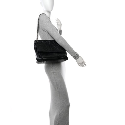 Saint Laurent Crinkled Calfskin Matelasse Monogram Large Niki Chain Satchel Black 2 of 11