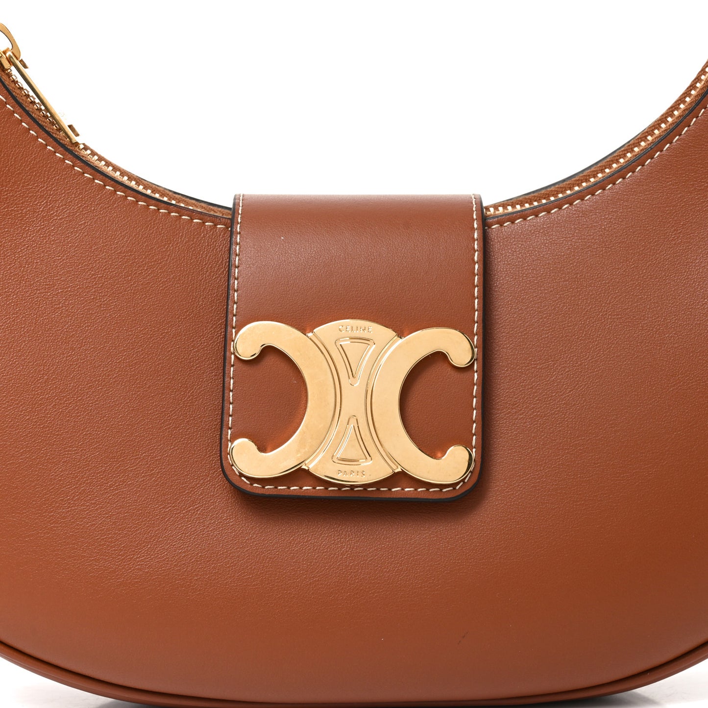 Smooth Calfskin Medium Strap Ava Triomphe Shoulder Bag Tan