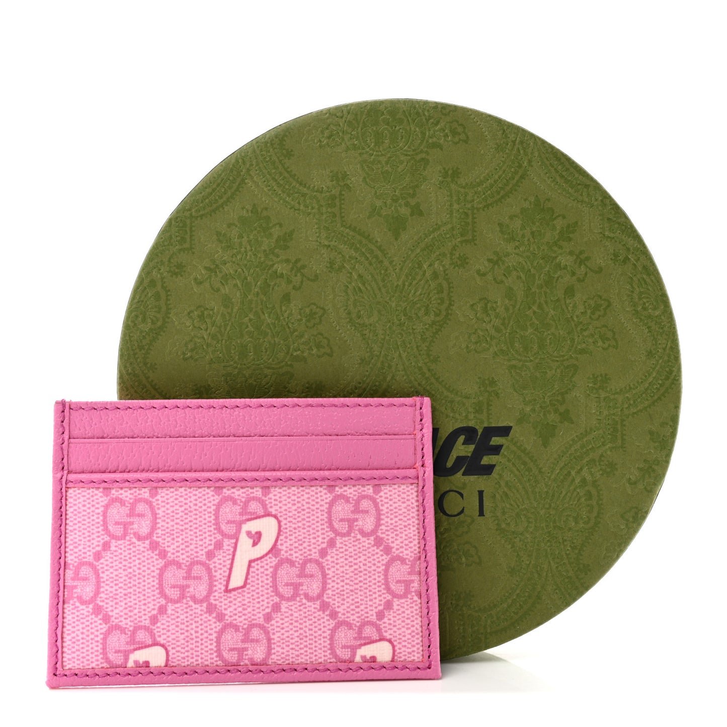 X PALACE GG Supreme Monogram Palace Textured Dollar Calfskin Card Holder Pink Pale Rose Palace