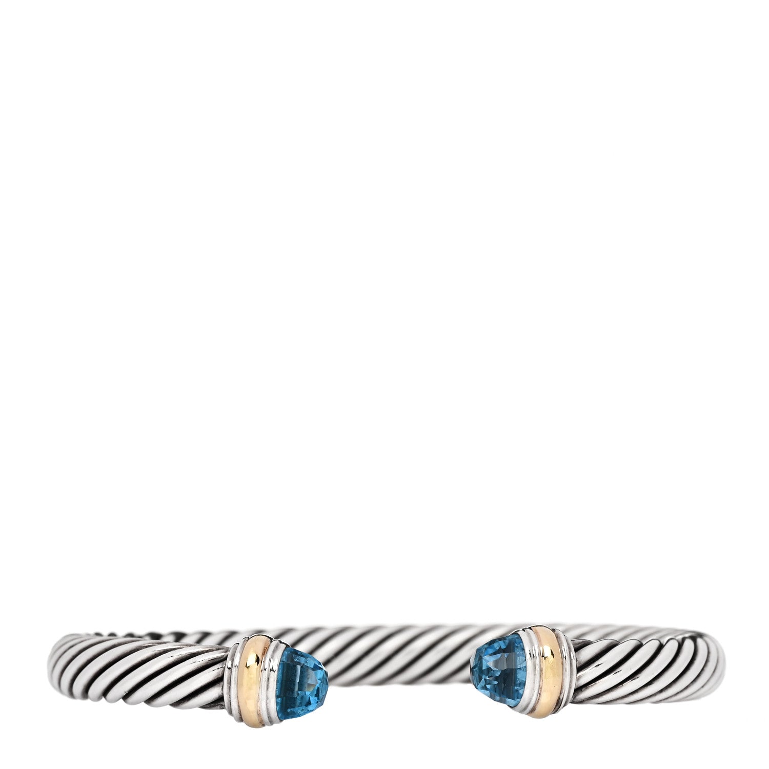 David Yurman Sterling Silver 14K Yellow Gold Blue Topaz 7mm Cable Classics Bracelet 1 of 3