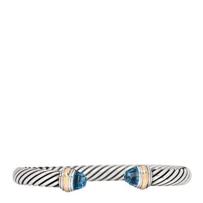 David Yurman Sterling Silver 14K Yellow Gold Blue Topaz 7mm Cable Classics Bracelet 1 of 3