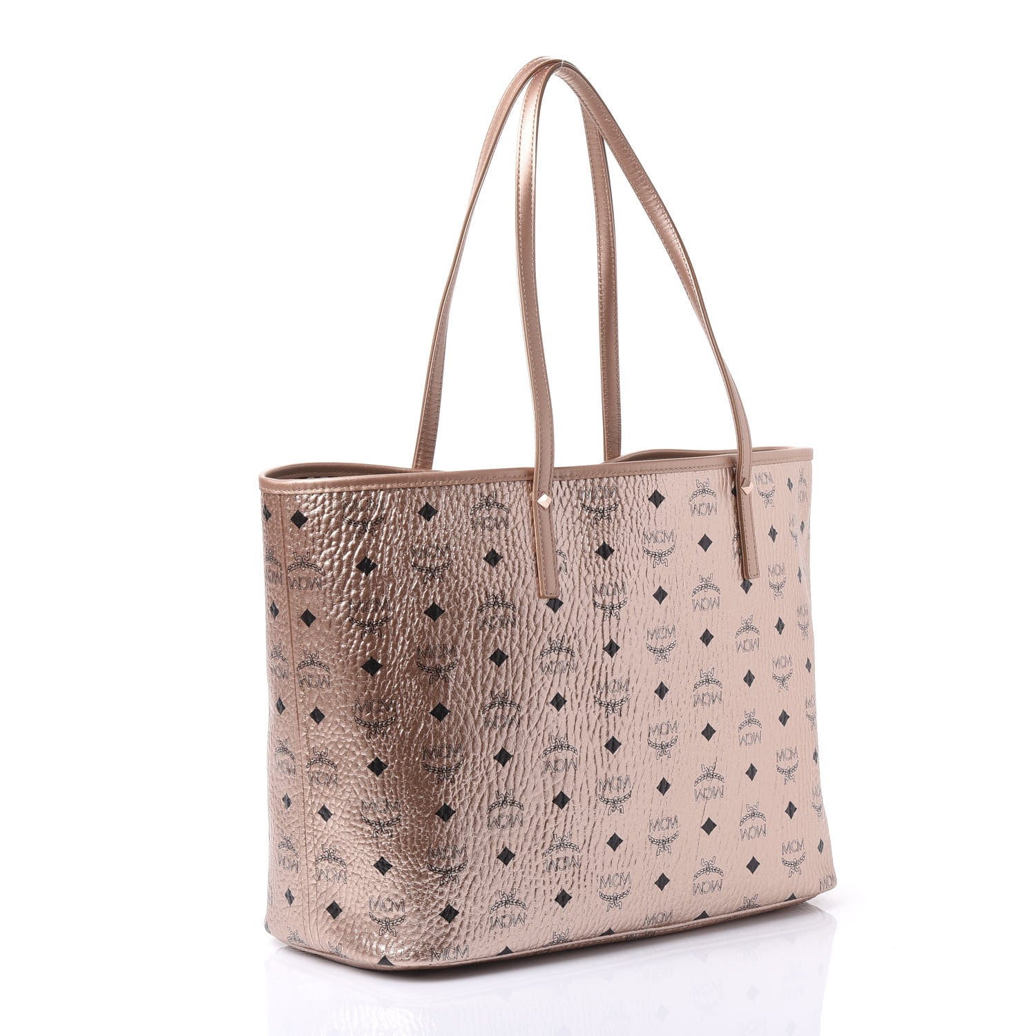 MCM Metallic Visetos Medium Anya Shopper Tote Champagne Gold 2 of 15