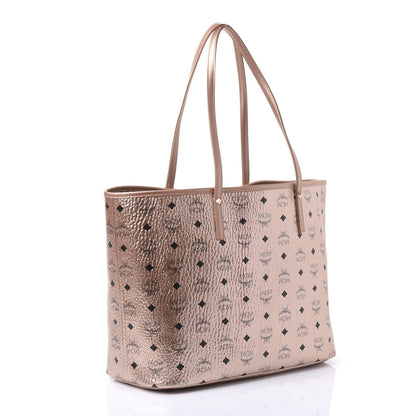 MCM Metallic Visetos Medium Anya Shopper Tote Champagne Gold 2 of 15