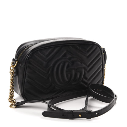 Gucci Calfskin Matelasse Small GG Marmont Chain Shoulder Bag Black 3 of 14