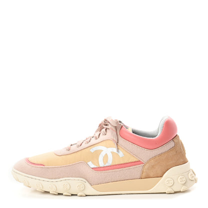 Chanel Nylon Calfskin Suede Womens CC Sneakers 40.5 Beige Pink 1 of 8