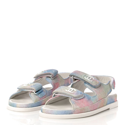 Chanel Printed Fabric Quilted Dad Sandals 39 Green Pink Blue 4 of 9