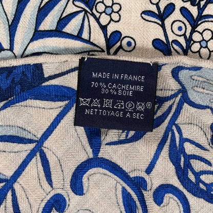 Hermes Cashmere Silk Fleurs et Papillons De Tissus Giant Triangle Scarf Naturel 4 of 4