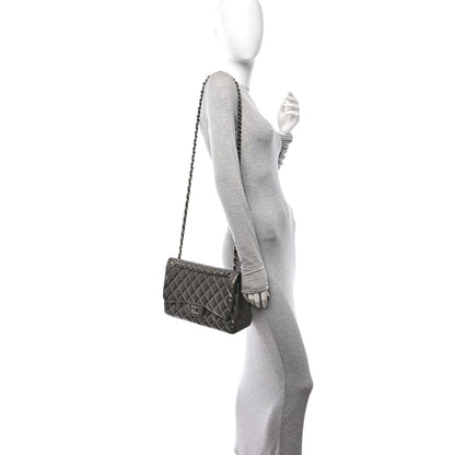 Chanel Metallic Lambskin Quilted Jumbo Double Flap Pewter 2 of 13
