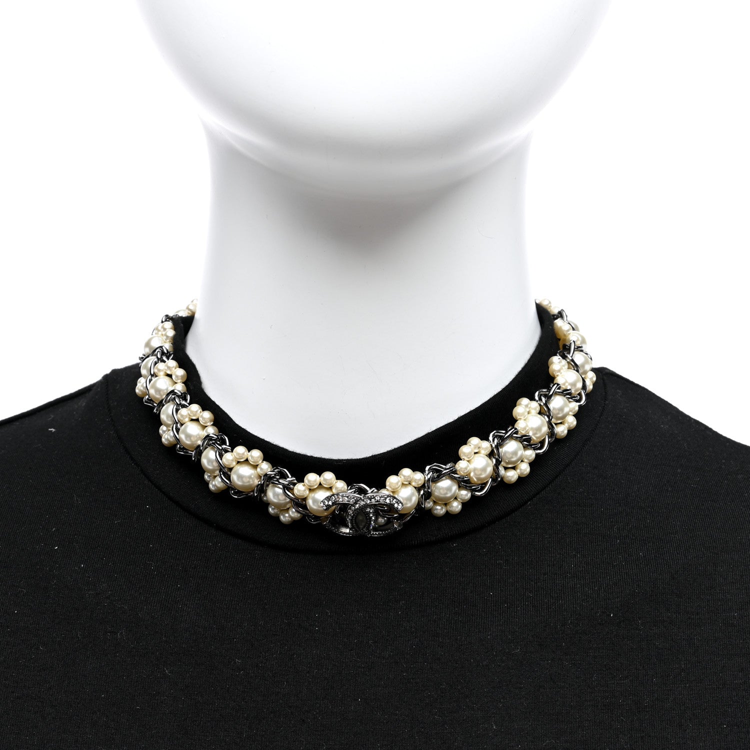 Chanel Pearl Crystal CC Choker Necklace Ruthenium 2 of 4