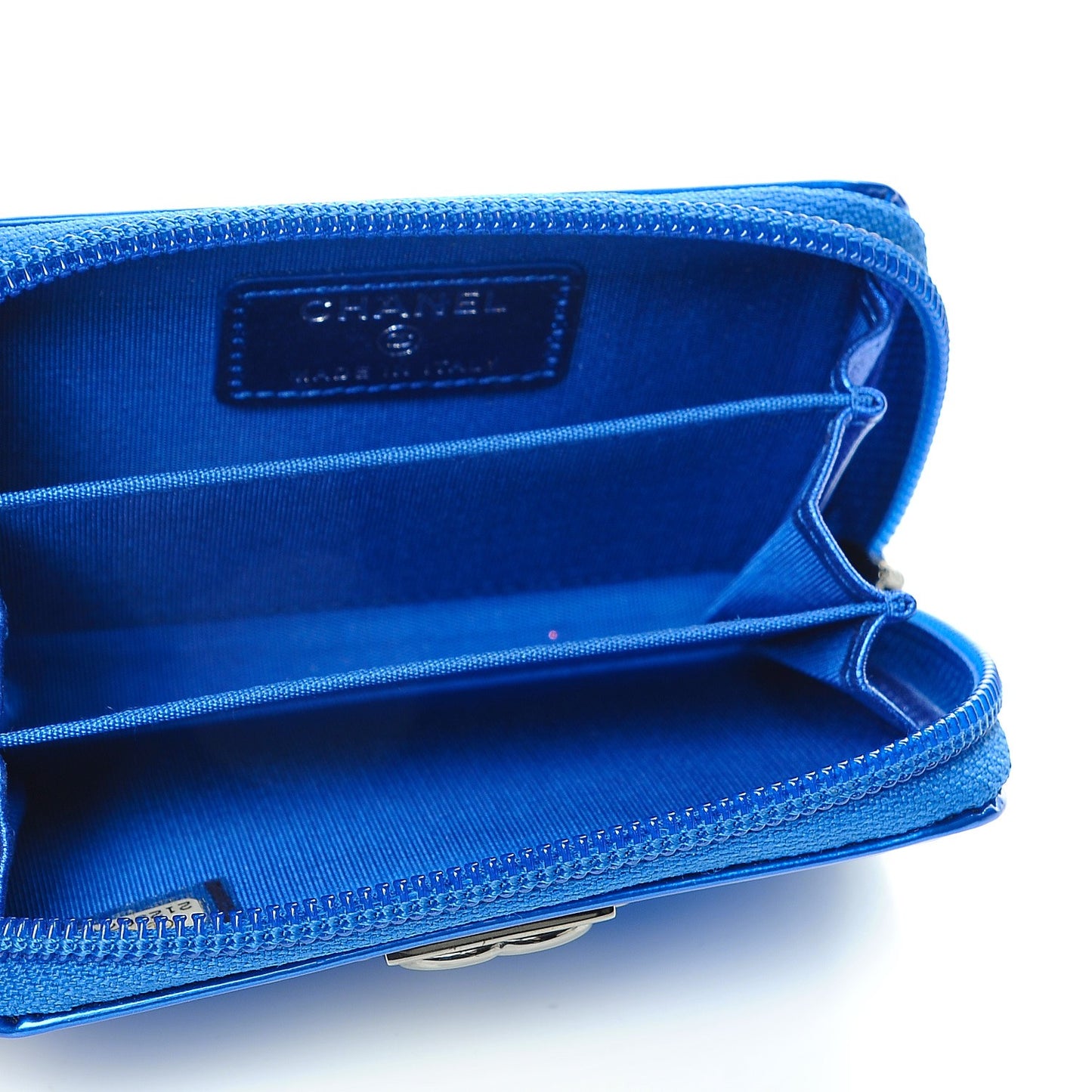 Metallic Patent Quilted Zip Around Boy Coin Purse Wallet Blue