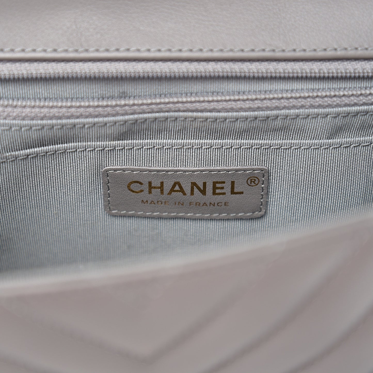 Calfskin Chevron Quilted Small Statement Flap Grey