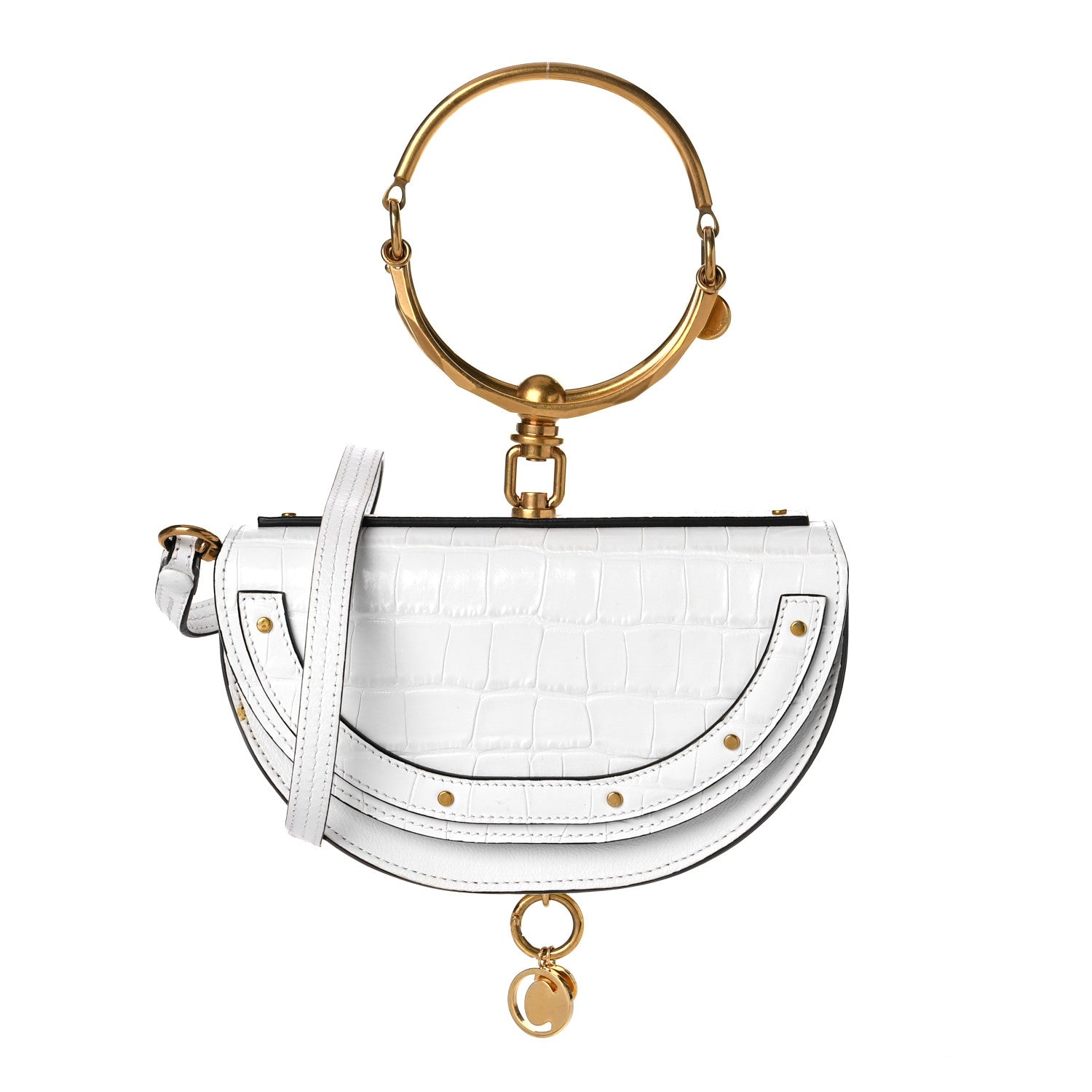 Chloe Calfskin Crocodile Embossed Small Nile Bracelet Minaudiere Bag White 1 of 10